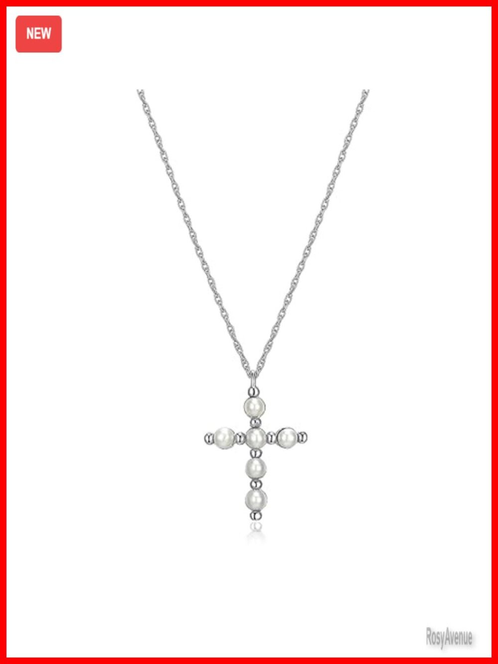Sterling Silver Rhodium Plated Freshwater Pearl Cross Pendant Necklace 18 Inch